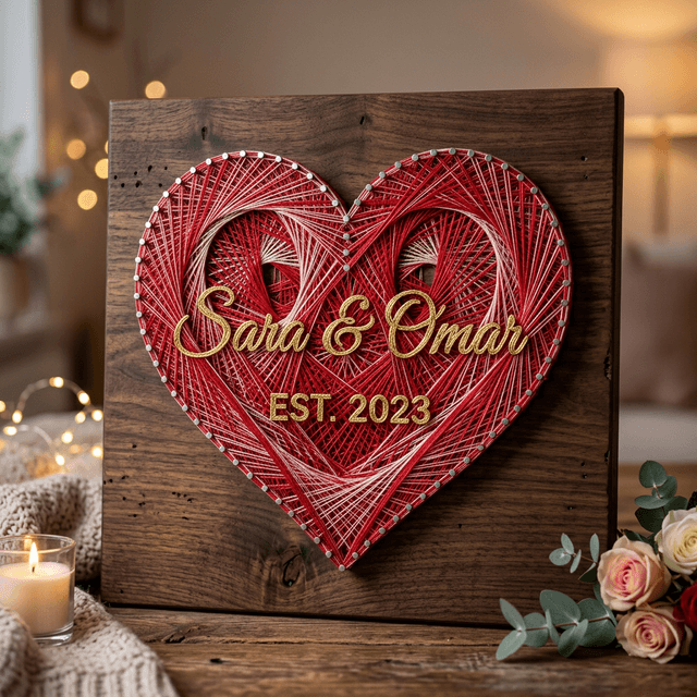 Double Name Heart & Date - heart String Art Pakistan