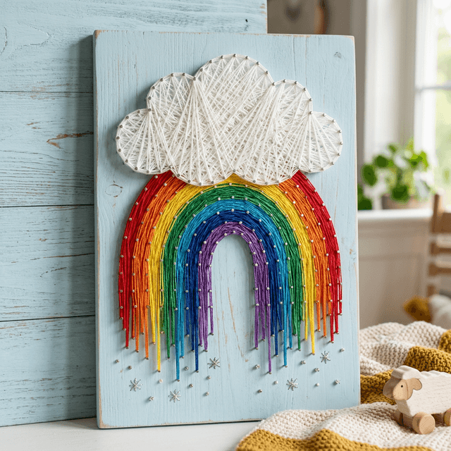 Dreamy Rainbow Cloud - heart String Art Pakistan